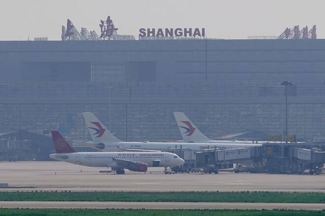China Eastern Airlines aircraft are seen parked on the tarmac in Hongqiao International Airport in Shanghai
