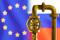 Illustration shows natural gas pipeline in front of word EU and Russia flag colours