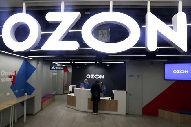 A view shows the pick-up point of the Ozon online retailer in Moscow