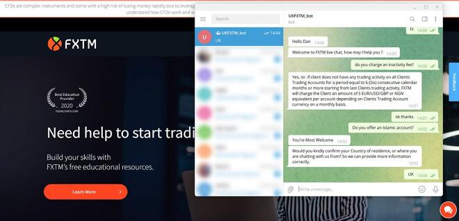 FXTM Customer Support Chat via Telegram