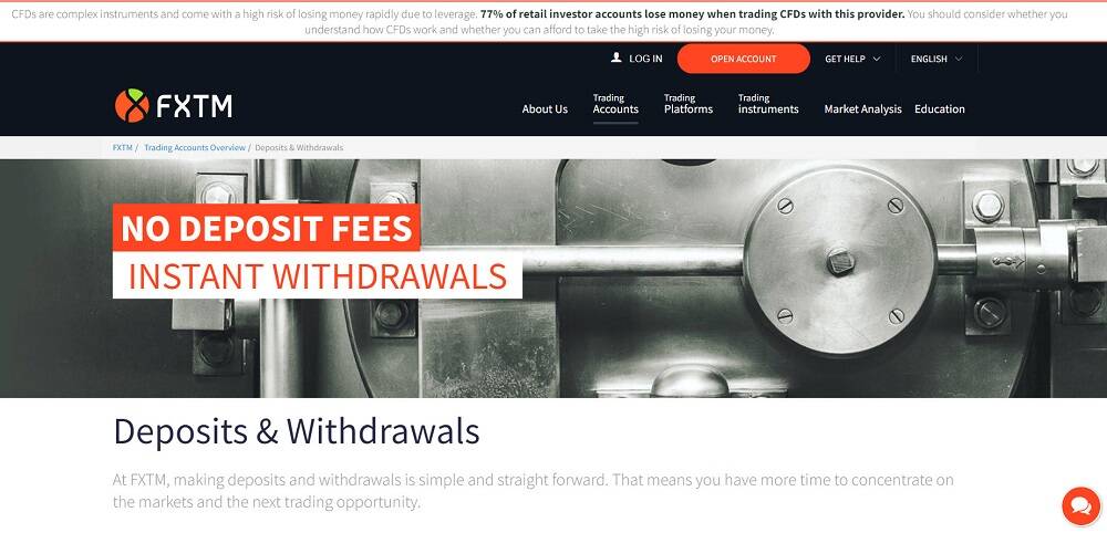 FXTM Deposits and Withdrawals