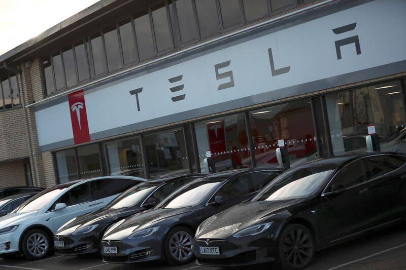 A Tesla dealership is seen in West Drayton, just outside London