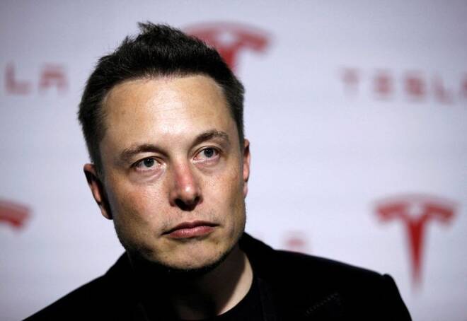 Tesla Motors Inc CEO Musk talks about Tesla's new battery swapping program in Hawthorne