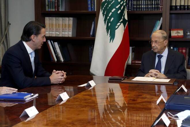 Lebanon's President Michel Aoun meets with U.S. Special Envoy Hochstein at the presidential palace in Baabda