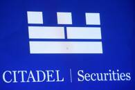 The Citadel Securities logo is displayed on a screen on the floor of the NYSE in New York