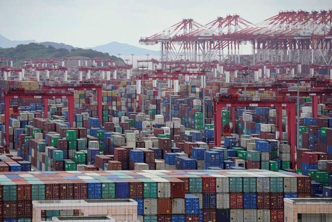 Containers are seen at the Yangshan Deep-Water Port in Shanghai