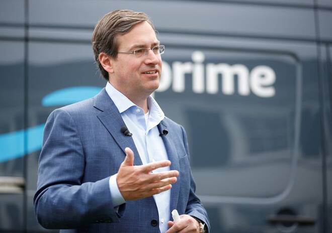 Amazon SVP of worldwide operations Clark speaks during a press conference in Seattle