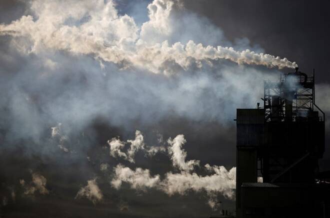Emissions from the chimneys of Yara France plant in Montoir-de-Bretagne near Saint-Nazaire