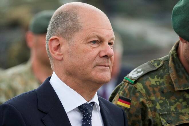 German Chancellor Scholz visits NATO enhanced Forward Presence battlegroup German troops in Pabrade