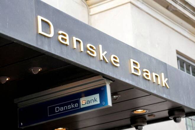 Danske Bank signs are seen on the bank's headquarters in Copenhagen, Denmark