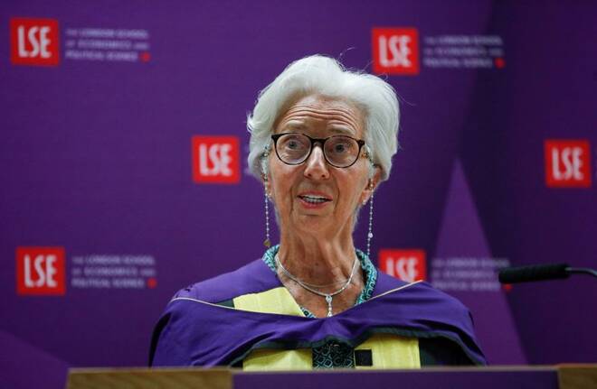 President of the European Central Bank Lagarde speaks at the London School of Economics