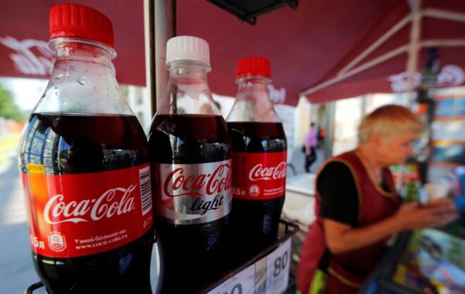 Coca-Cola bottles are seen on sale in central St. Petersburg