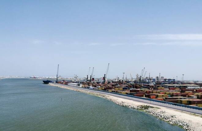 A general view shows the commercial port of Rades in Tunis