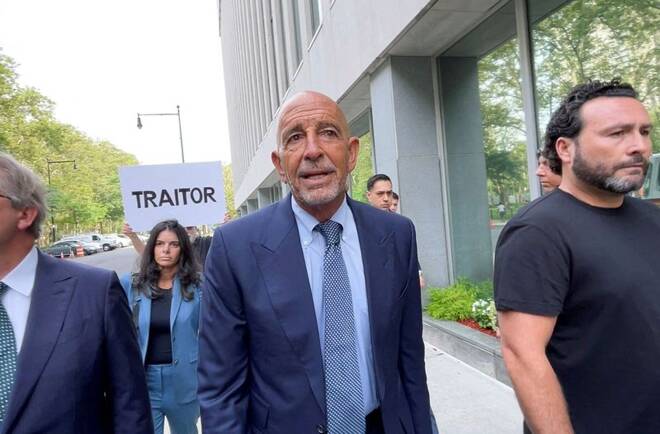 Thomas Barrack, a billionaire friend of Donald Trump who chaired the former president's inaugural fund, arrives at the Brooklyn Federal Courthouse in Brooklyn