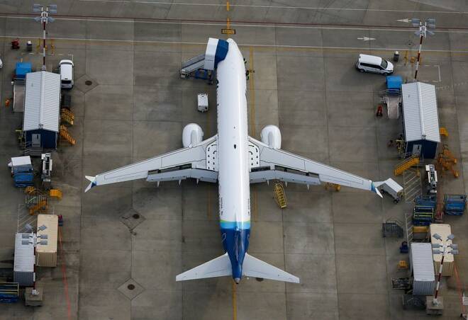Aerial view of Boeing planes