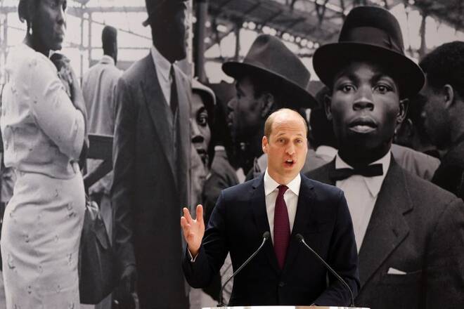 Britain's Prince William and Catherine, Duchess of Cambridge attend the unveiling of the National Windrush Monument at Waterloo Station in London