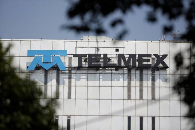 View of the headquarters of internet and fixed-line phone company Telmex in Mexico City