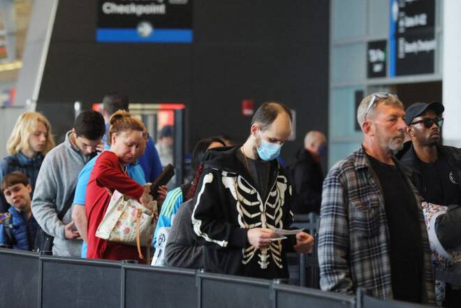 Travellers at Logan Airport in Boston
