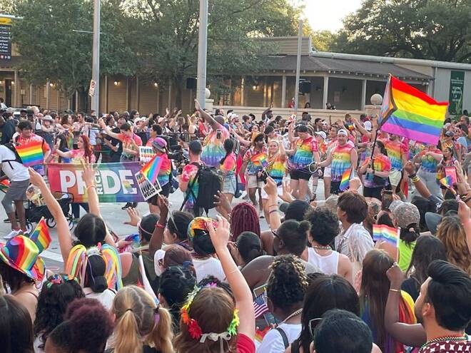People celebrate the Pride Parade in Houston
