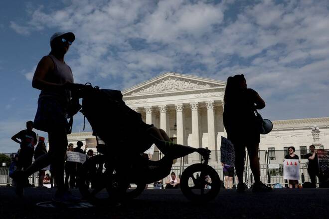 Abortion rights activists demonstrate outside the Supreme Court in Washington
