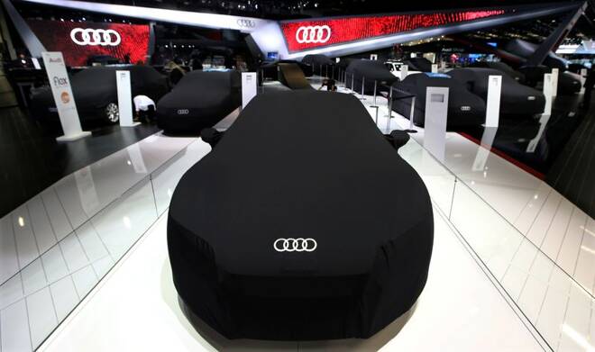 Covered Audi cars are seen during the Sao Paulo International Motor Show in Sao Paulo