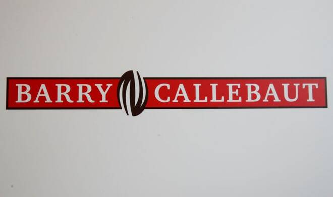 Logo of chocolate and cocoa product maker Barry Callebaut is pictured during the company's annual news conference in Zurich