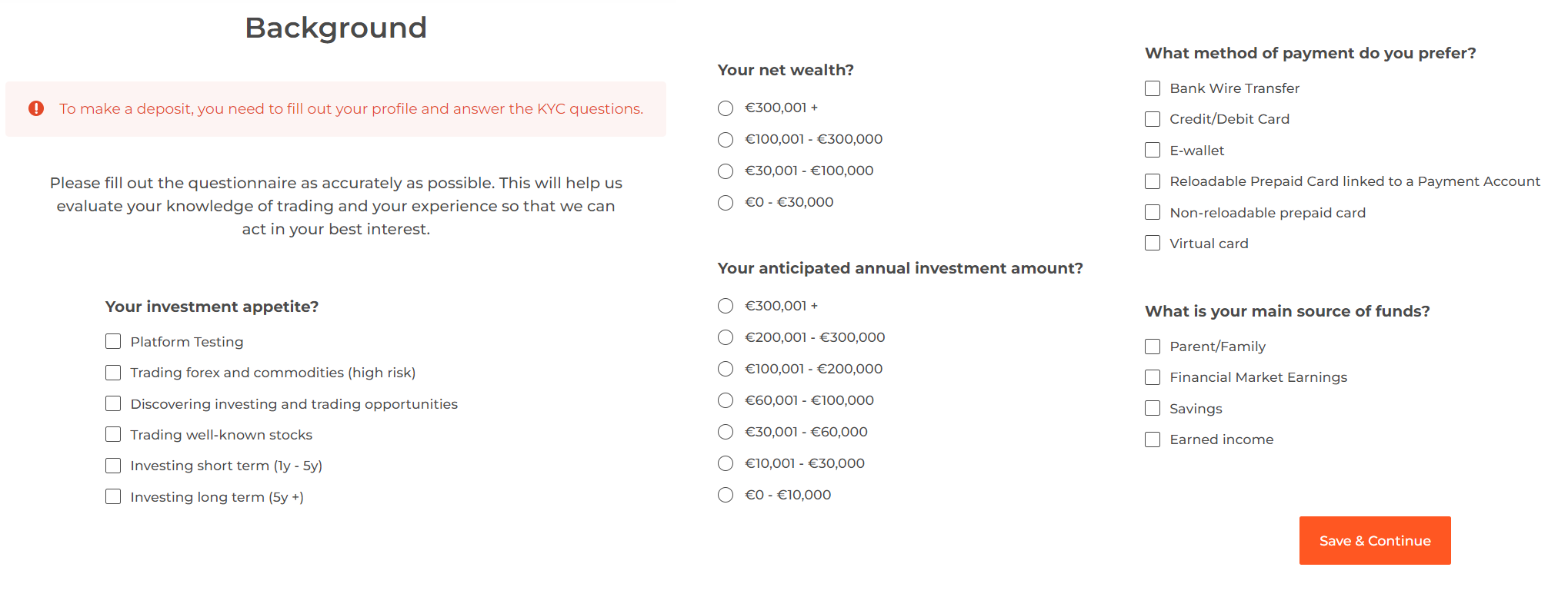 Part of IQ Option’s KYC questions