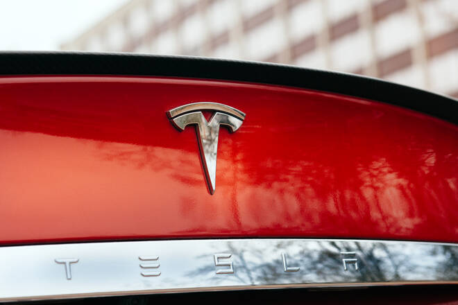 Tesla logo on a car