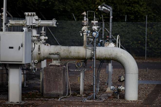 A section of gas pipeline is seen at a National Grid facility near Knutsford