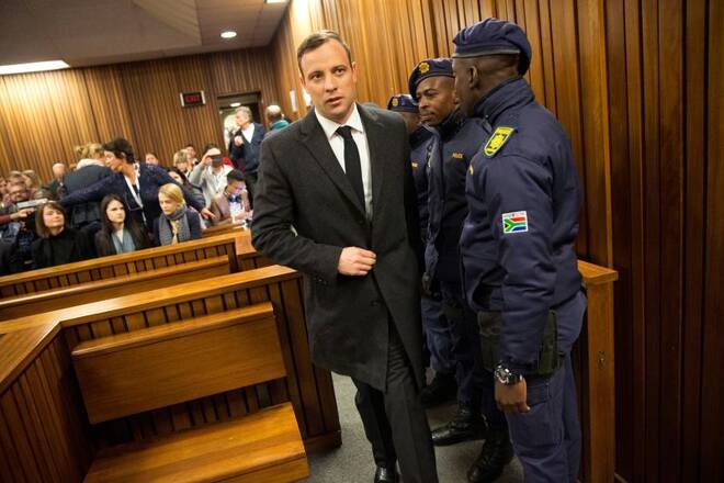 Olympic and Paralympic track star Oscar Pistorius arrives for sentencing at the North Gauteng High Court in Pretoria