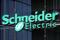 The logo of Schneider Electrics is pictured at the company's headquarters in Rueil-Malmaison near Paris