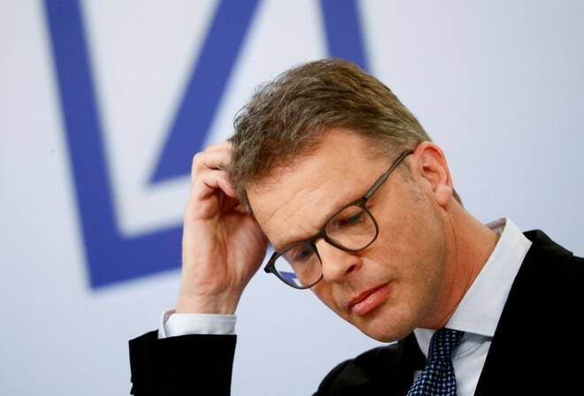 Christian Sewing, CEO of Deutsche Bank AG, addresses the media during the bank's annual news conference in Frankfurt