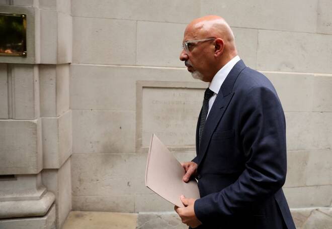 British new Chancellor of the Exchequer Nadhim Zahawi arrives for TV interviews, in London