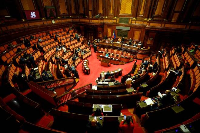 General view of upper house of parliament ahead of a confidence vote for the government, in Rome