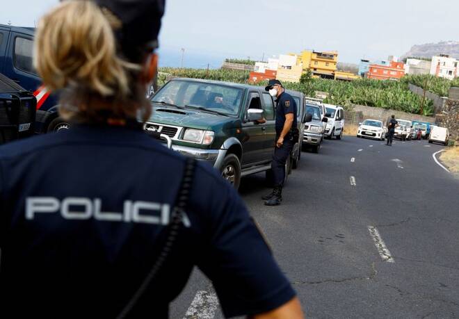 A female police office on duty on the Spanish Canary Island of La Palma
