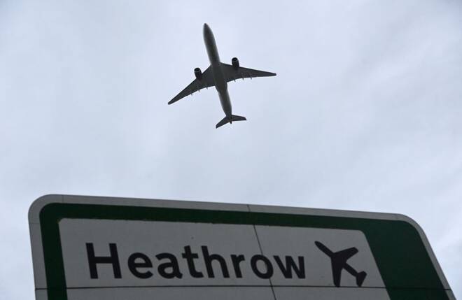Aircraft takes off at Heathrow Airport amid COVID-19 pandemic in London