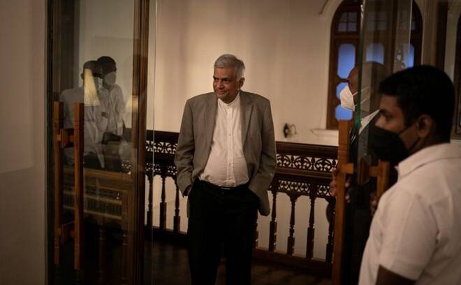 Sri Lanka's Prime Minister Ranil Wickremesinghe attends an interview with Reuters at his office in Colombo