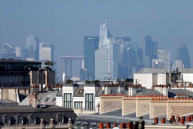 General view of the skyline of La Defense business district from Paris