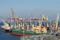 Cargo ships are docked in Black sea port of Odessa