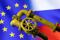 Illustration shows Natural Gas Pipes and EU and Russian flags