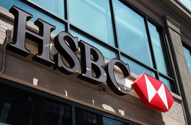 The HSBC logo on a branch in New York, U.S.