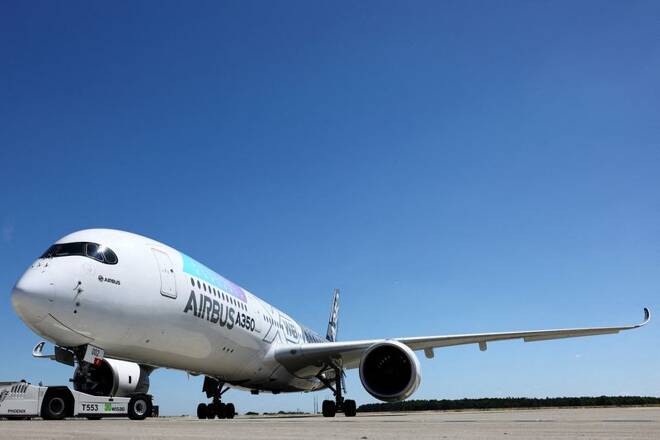 An Airbus A350 is seen on the tarmac ahead of the opening of the International Aerospace Exhibition ILA at Schoenefeld Airport in Berlin