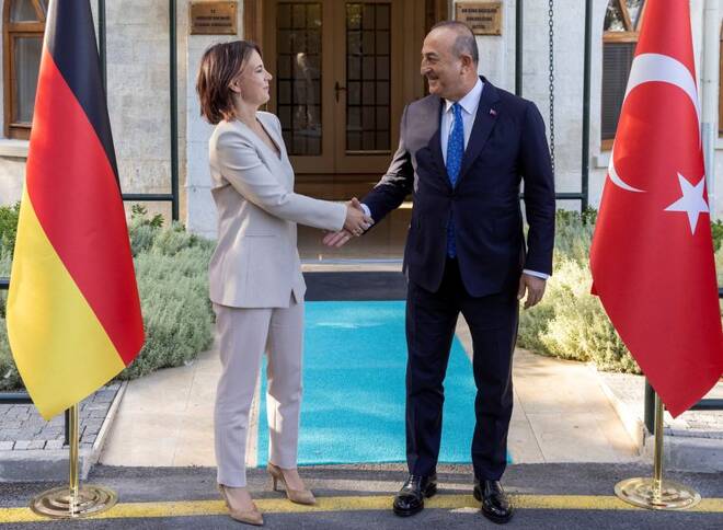 Turkish Foreign Minister Mevlut Cavusoglu and German Foreign Minister Annalena Baerbock meet in Istanbul