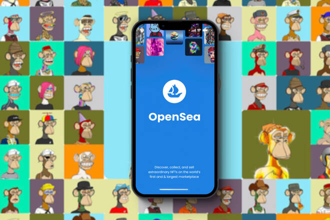 OpenSea logo on a phone