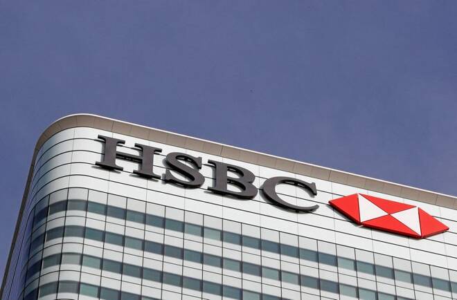 FILE PHOTO - The HSBC bank logo is seen at their offices in the Canary Wharf financial district in London