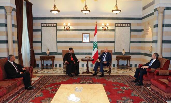 Lebanese PM Najib Mikati meets with Maronite Patriarch Bechara Boutros Al-Rai at the government palace in Beirut