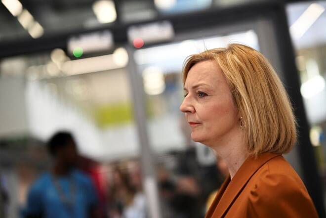 Britain's Conservative Party leadership candidate Liz Truss visits the Onside Future Youth Zone, in London