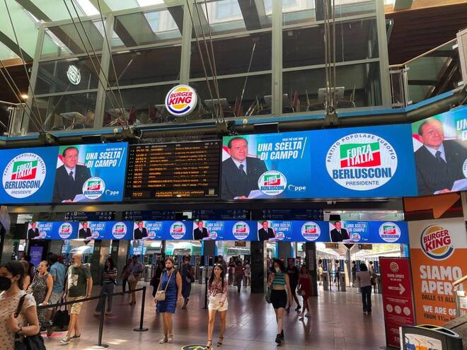Berlusconi's election advertising at a Milan station