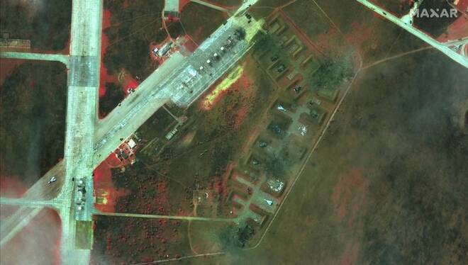 An overview of Saki Airbase after attack, in Novofedorivka