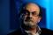 British author Salman Rushdie listens during an interview with Reuters in London